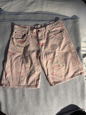 Garnet Hill Pink Floral Denim Shorts, Size 16, EUC.